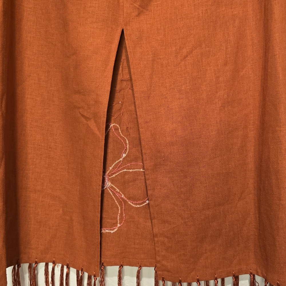 REQUIREMENTS Womens Martinque Adobe Embroidered Fringe Detail Midi Skirt Size M. - Picture 5 of 11